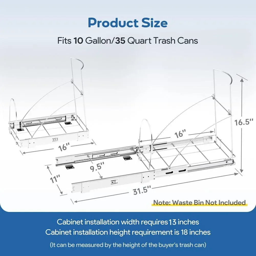 Pull Out Trash Can Organizer Under Cabinet Sink Chrome Sliding Rack No Bin